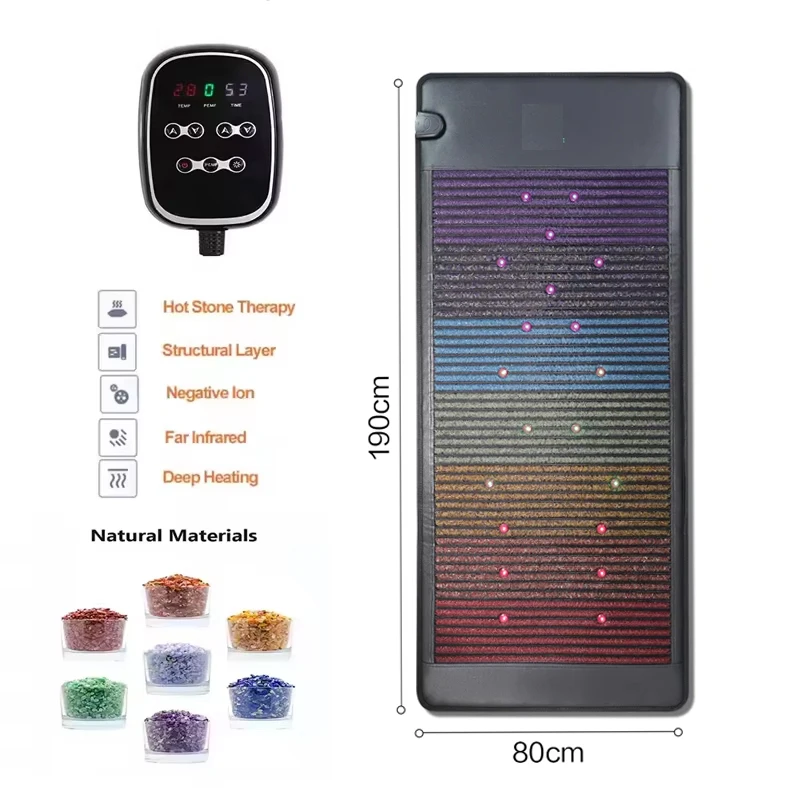 

190*80CM Pemf Photon Crystal Heating Gemstone Mat 7 Natural Crystals Negative Ions Heating Pad Pain Relief Healing Wellness