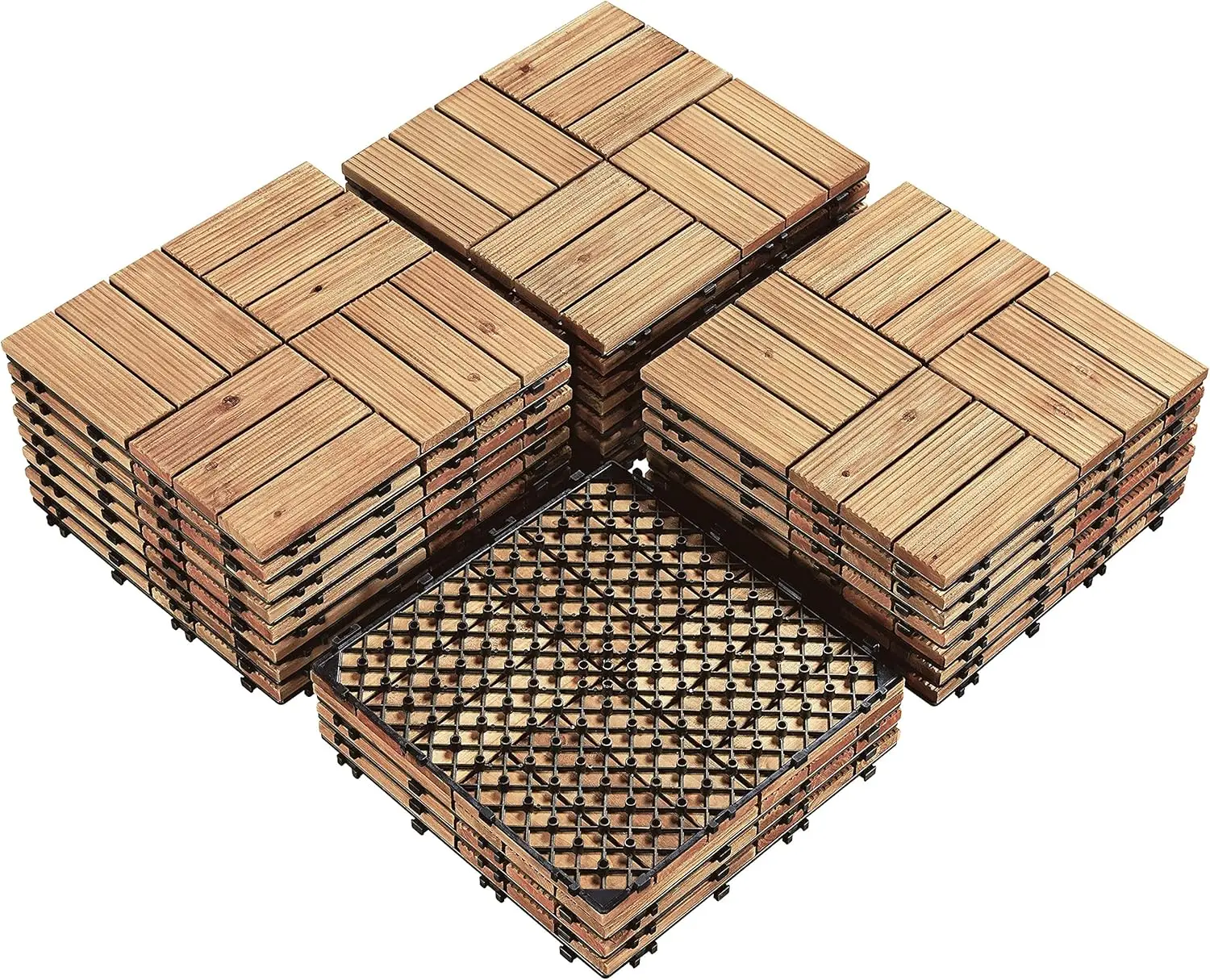 

27pcs Solid Fir Wood Waterproof Hardwood Deck Tiles，12''x 12''Interlocking Patio Deck Tiles or Indoor & Outdoor Use,Natural Wood