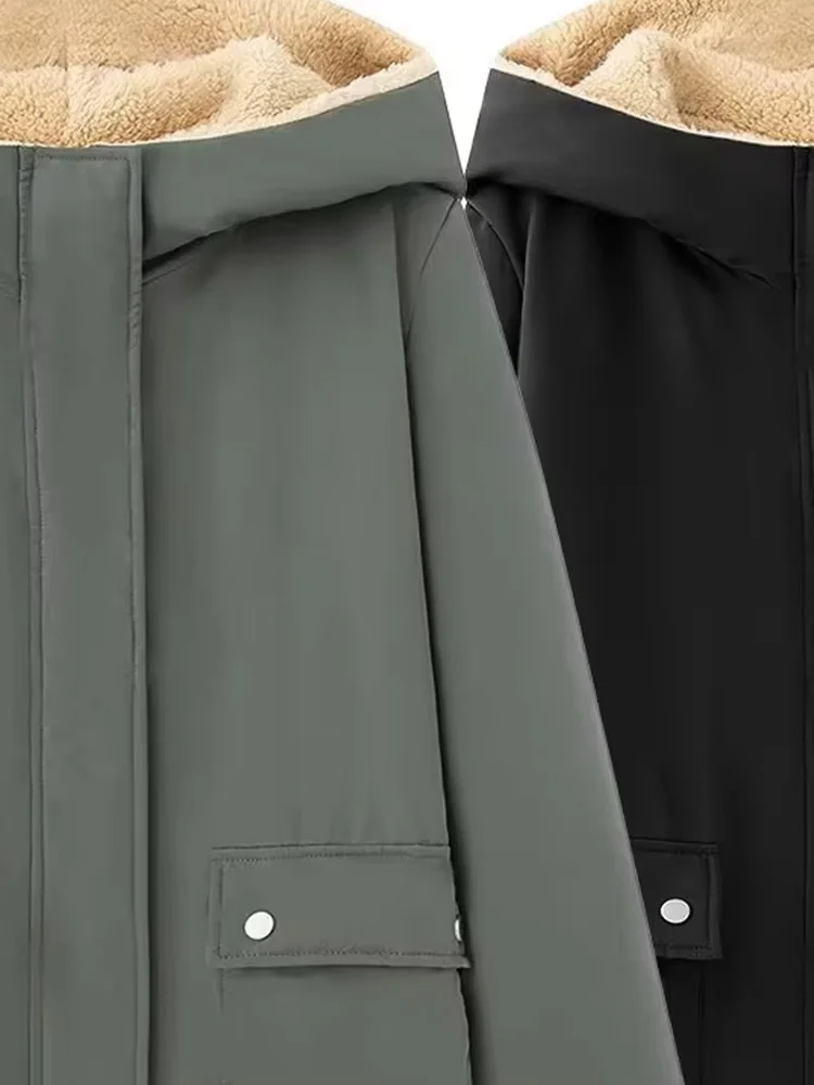 HH 2025 mujeres invierno nueva moda con capucha gruesa 2 colores Parker algodón mujer High Street Casual cálido chaqueta con bolsillo con cremallera