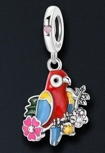 Nature DIY Charms Flamingo Parrot Owl Butterfly Bee Halloween Bat Dangle Beads Color Gift 925 Sterling Silver Jewelry