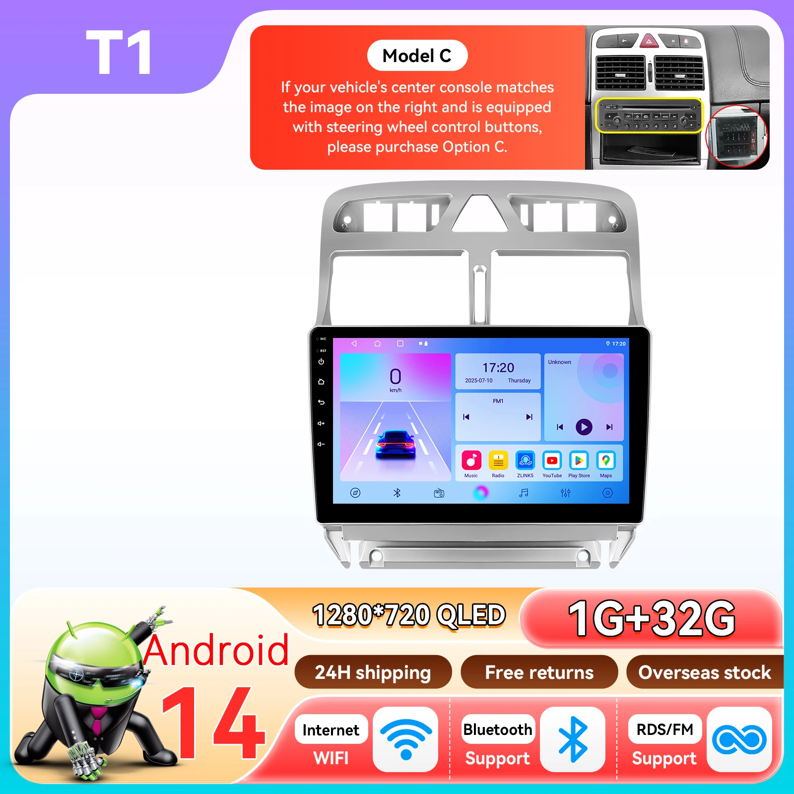 OSSURET 6115 Autoradio Android voor Peugeot 307 307CC 307SW 2002-2013 Carplay Auto Multimedia Speler intelligente Autoradio GPS