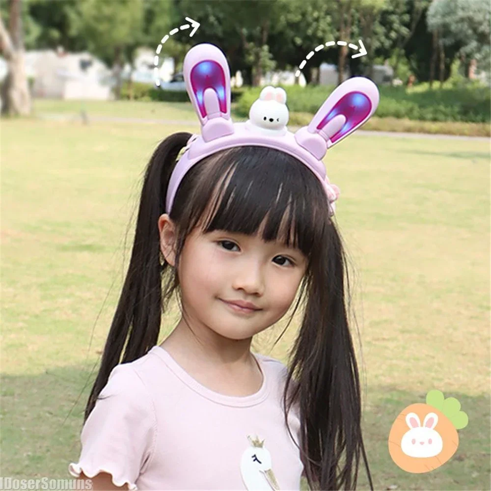 NEW Moving Glowing Rabbit Ear Headband for Birthday Party Kids Girl Princess Party Accessories Toy Gift Glow in The Dark