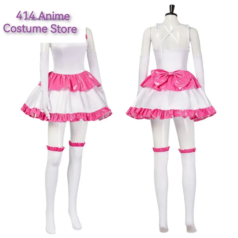 Perfect Blue Mima Cosplay Costume Pink Strapless Tube Dress with Bow with Thigh-High Stockings and Gloves Halloween Fancy