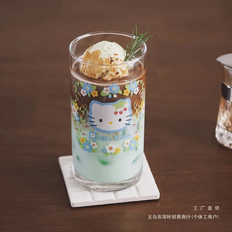 

Kawaii Sanrio Hello Kitty Printed Y2k Glass Cup Anime Cartoon Girls Party Tea Milk Coffee Juice Breakfast Mug Birthday Gifts