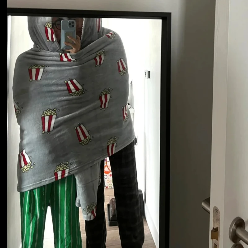 Nuovi amanti Doppio Snuddie Popcorn Coppia Pigiama Autunno Inverno Peluche Coperta con cappuccio Taglia unica per adulti