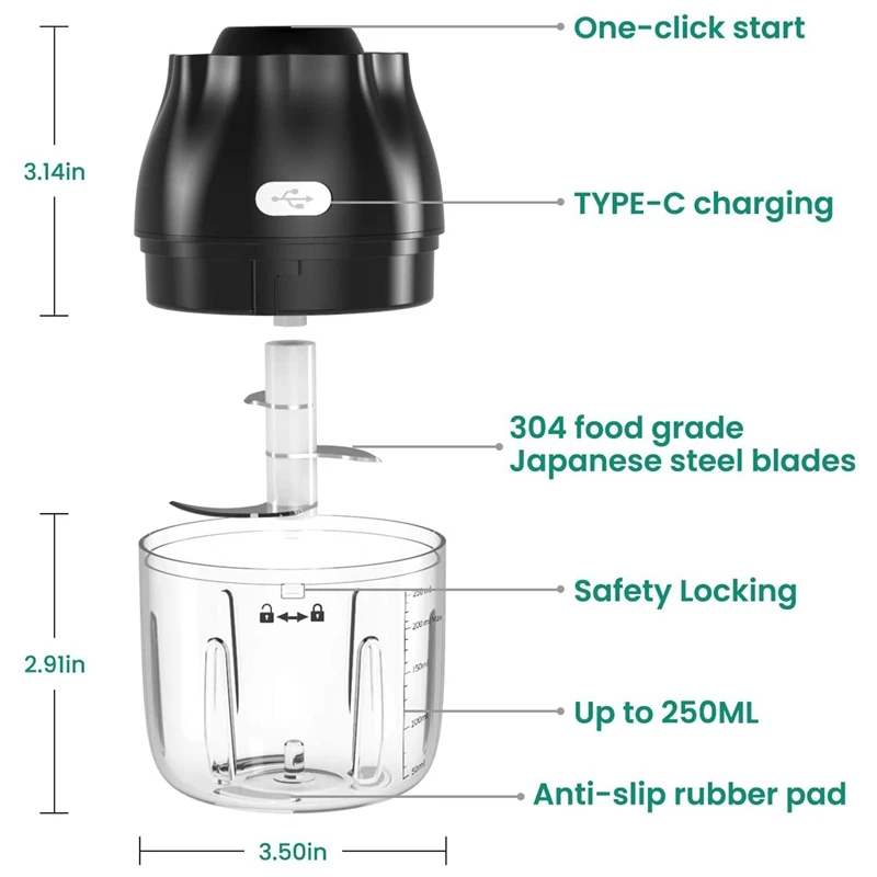 Electric Garlic Chopper,250Ml Mini Food Chopper USB Rechargable, Food Processor Fast Chopping, Easy Cleaning