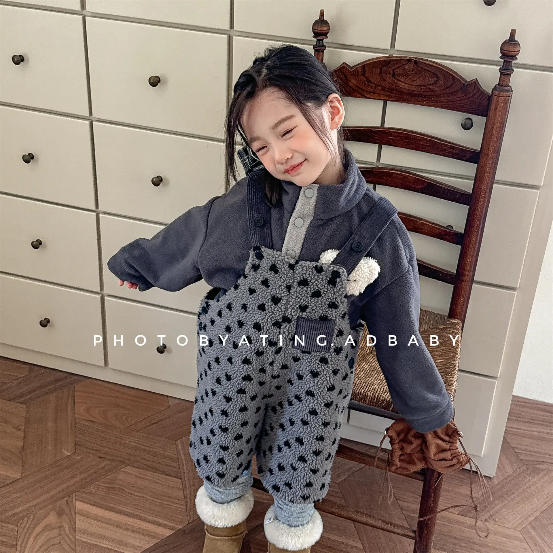 2026 Kids Winter Korean Style Baby Jumpsuit Children Overalls with Fleece Lining Toddler Pants Boys Girls Unisex Overalls