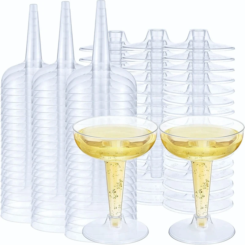 

60PCS Plastic Champagne Flutes Champagne Coupe Clear Wine Tasting Glasses Reusable Stemmed Cocktail Cups For Champagne Party