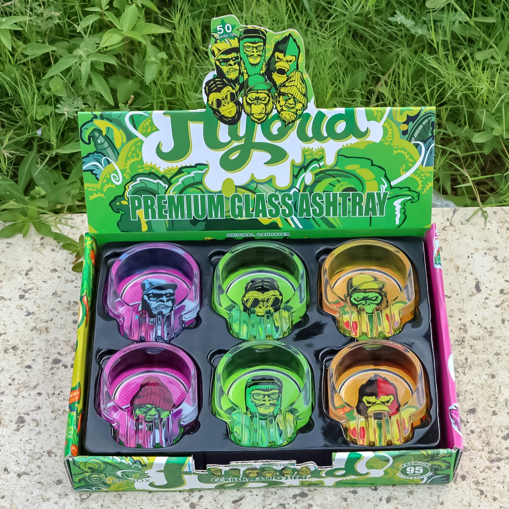 

6 шт./кор. стеклянная пепельница в стиле гориллы, высокая термостойкость, пепельница для сигарет, держатель для сигар, аксессуары для курения, магазин табака