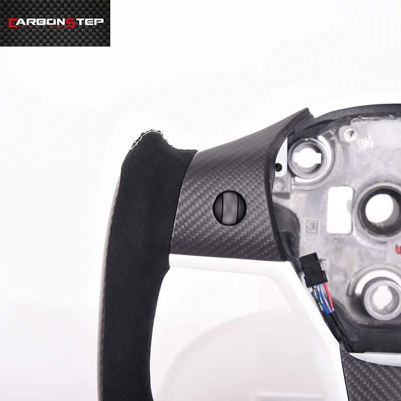 Customized Steering Wheel Yoke White Trim Carbon Fiber Steering Wheel for Tesla Model 3 Y X S