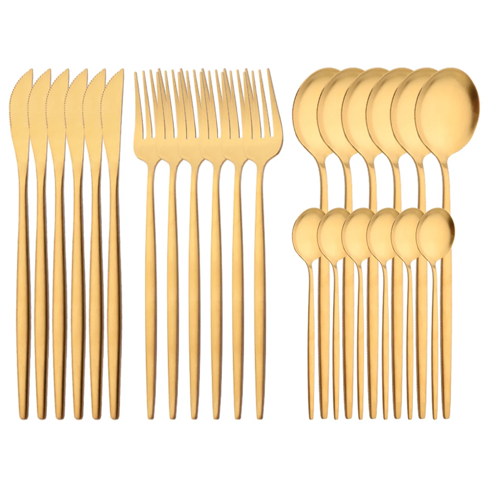 

Gold Matte Flatware Cutlery Set Stainless Steel 24Pcs Dinnerware Set Dinner Knife Fork Spoon Silverware Set Kitchen Tableware