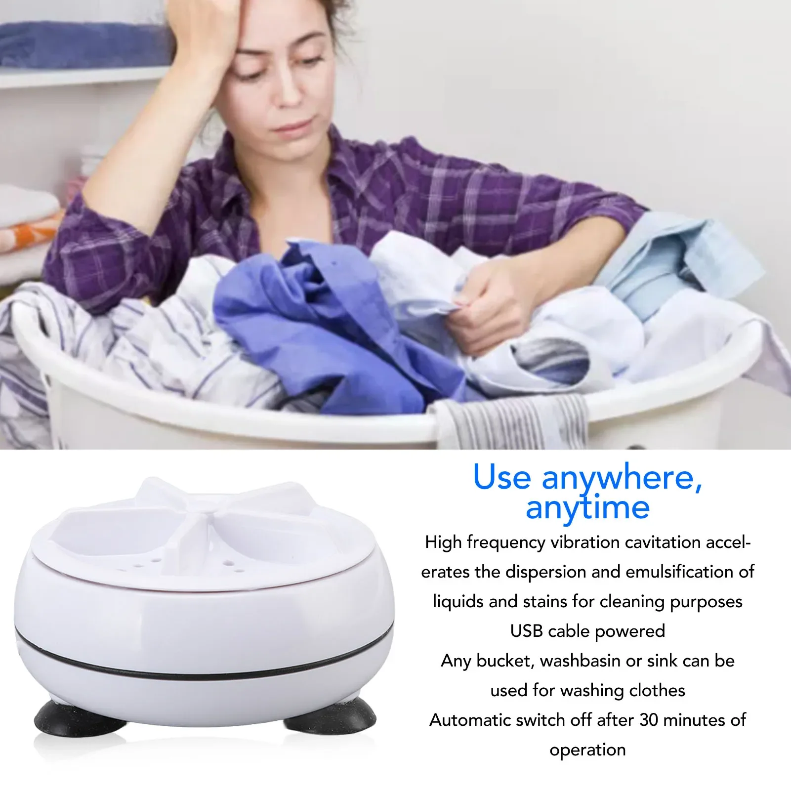 Mini ABS Silicone Washing Machine, Portable Ultrasonic Washing Machine - Multifunctional USB Powered Travel Cleaner