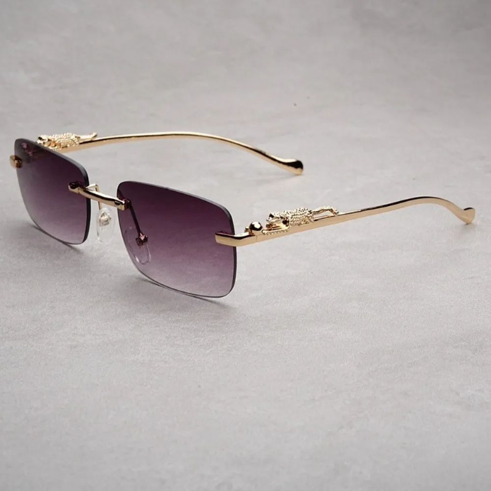 Square Frame Sun Protection UV Sunglasses Female Korean Version Rimless Fashion Cheetah Decoration Sunglasses