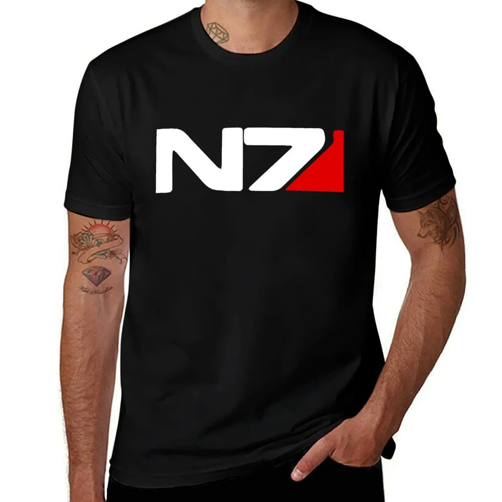 تي شيرت Mass Effect n&-normandy7 تي شيرت للرجال حزمة تي شيرت أبيض مطبوع للرجال تي شيرت