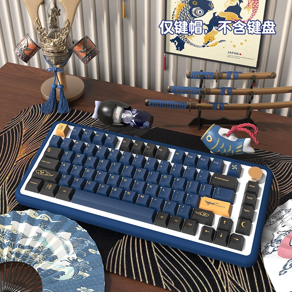 GMK Blue Samurai Keycaps PBT Cherry 39/156 Key Keycaps Japanese/Korean/German/Spanish Keycaps for Mechanical Keyboards Gifts