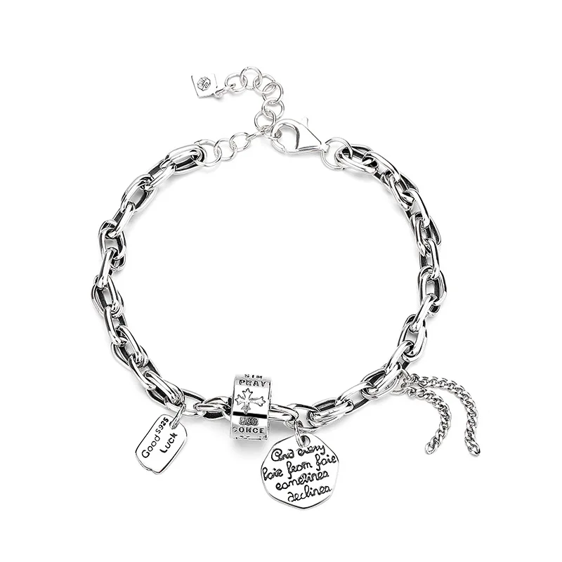

S925 sterling silver retro and old personalized design flower tube simple, fresh and cold wind versatile niche bracelet
