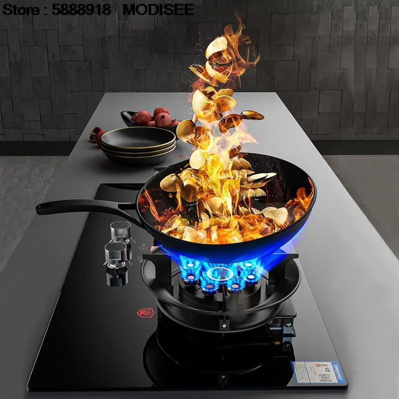 Dual-Use Gas Panels Gas Cooktop Stove Dual Head 4.8-8.5KW Kitchen Embedded Natural Gas/LPG Timing Stove Home Cooker Desktop