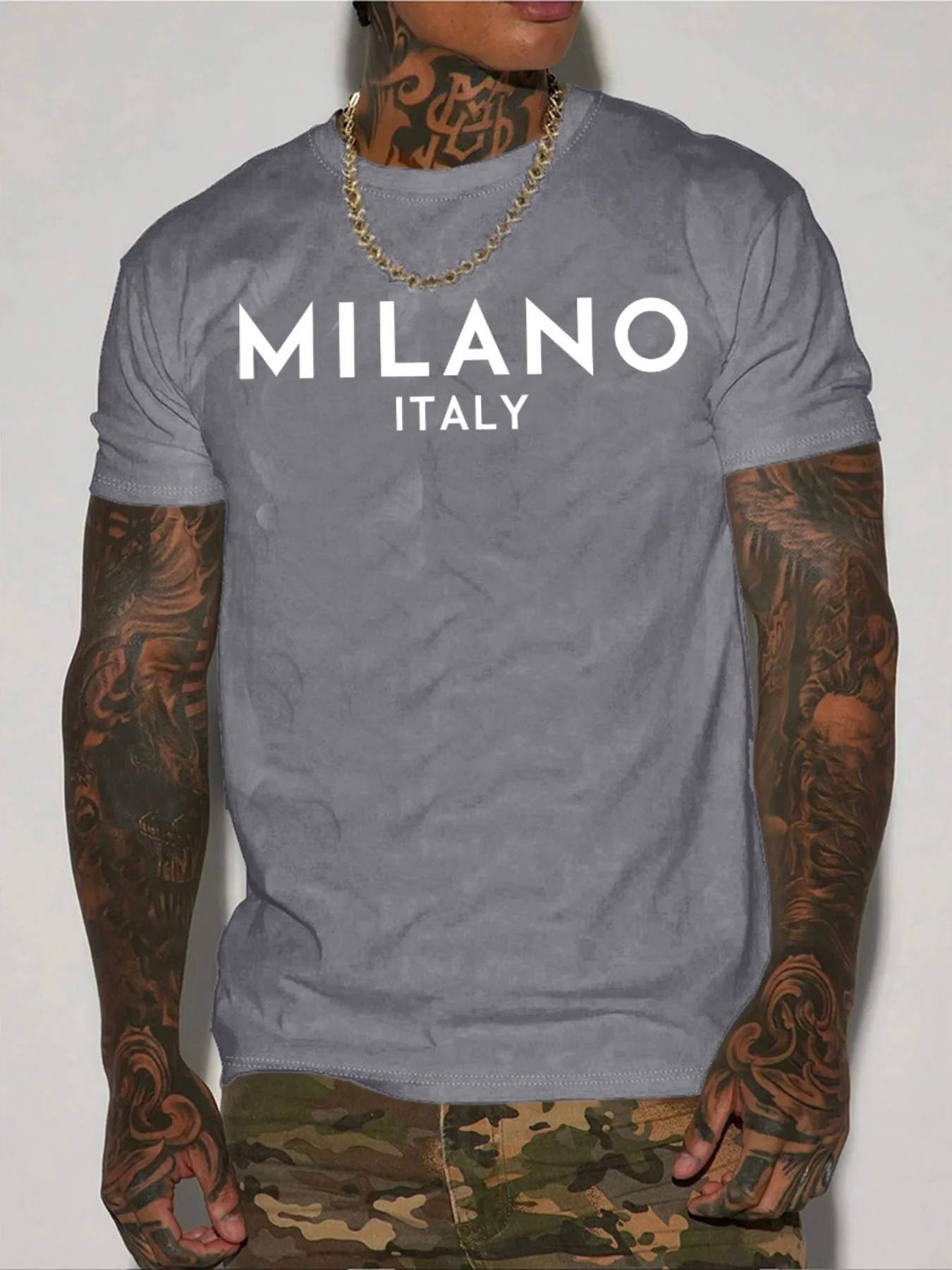 T-shirt voor heren 100% katoen zomer Milano Italië print casual slim fit ronde hals korte mouwen T-shirt top