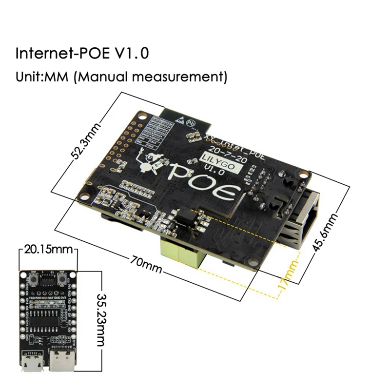 T-Internet-POE ESP32-WROOM LAN8720A Chip Ethernet-adapter