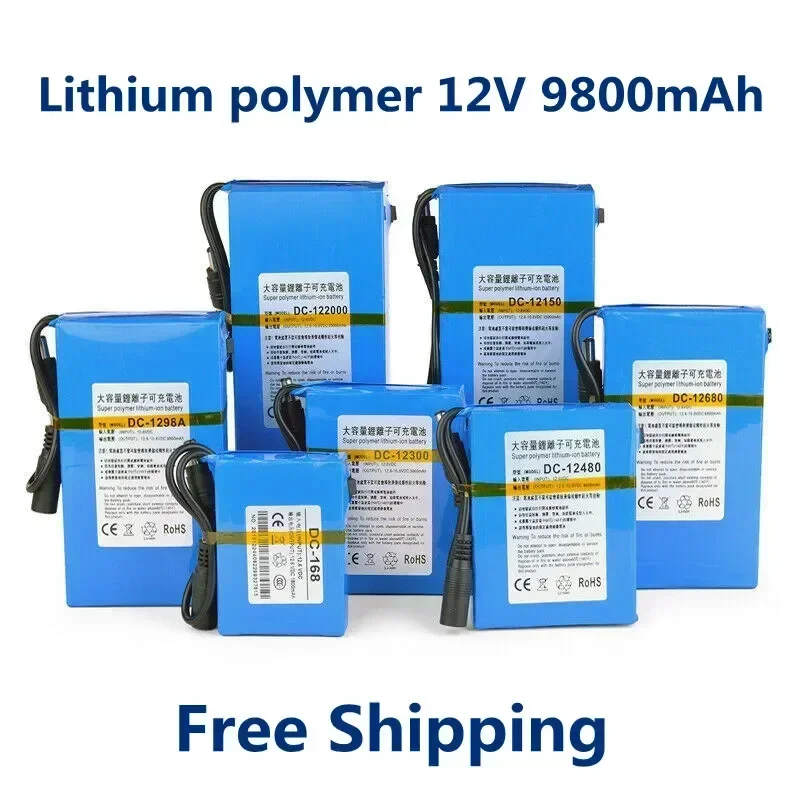Original 12V 9800mAh Li-Polymer Battery Pack with 12.6V Charger for CCTV Camera/Audio Amplifier/Portable Device