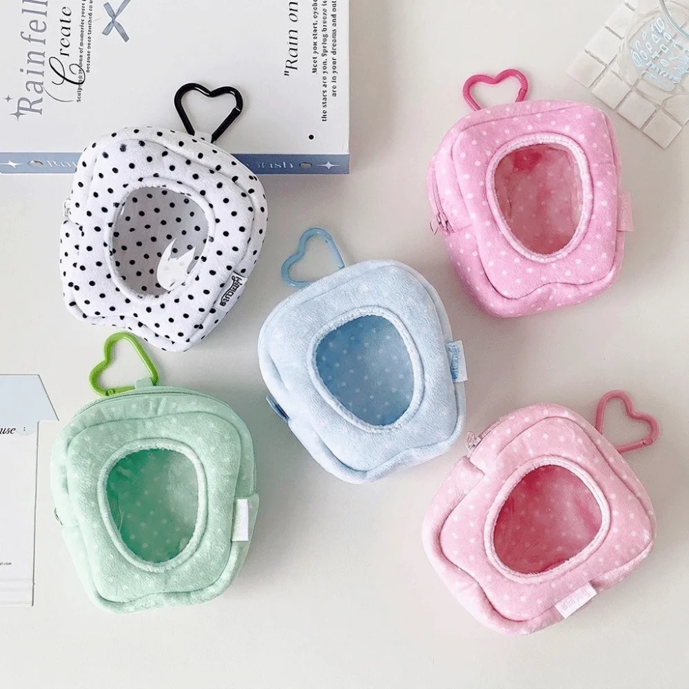 Bag Charm Transparent Polka Dot Coin Purse Y2k Heart Button Storage Bag Colorful Zipper Protector Case Student