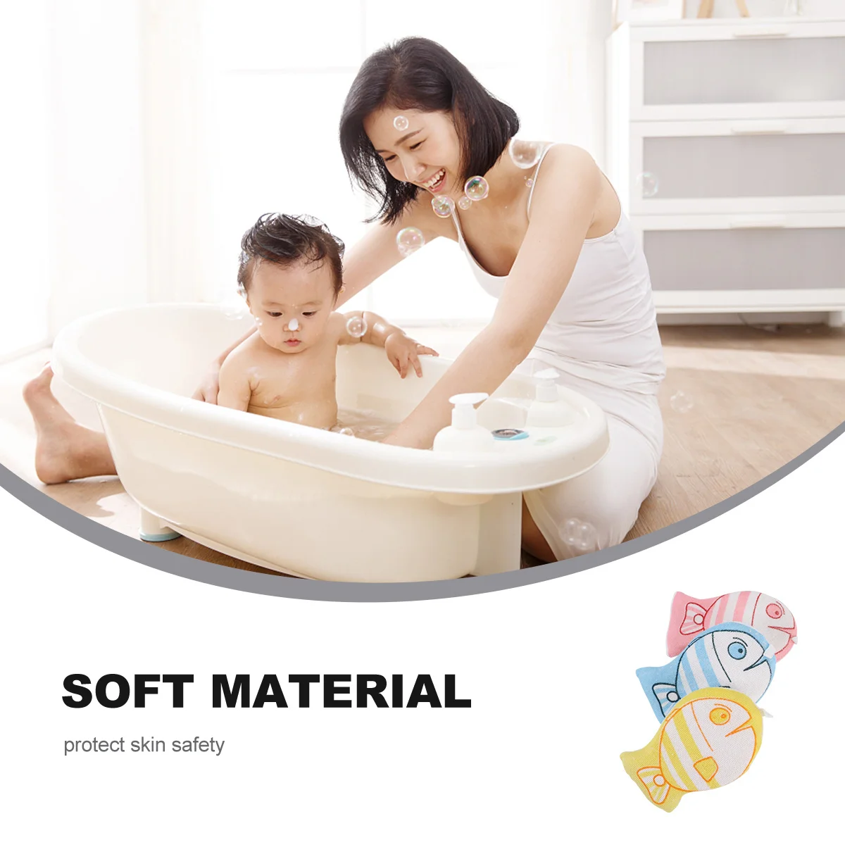 3 pçs dos desenhos animados esponja de banho do bebê confortável durável algodão poliéster infantil esponja de banho pequeno ergonômico pendurado design bebê