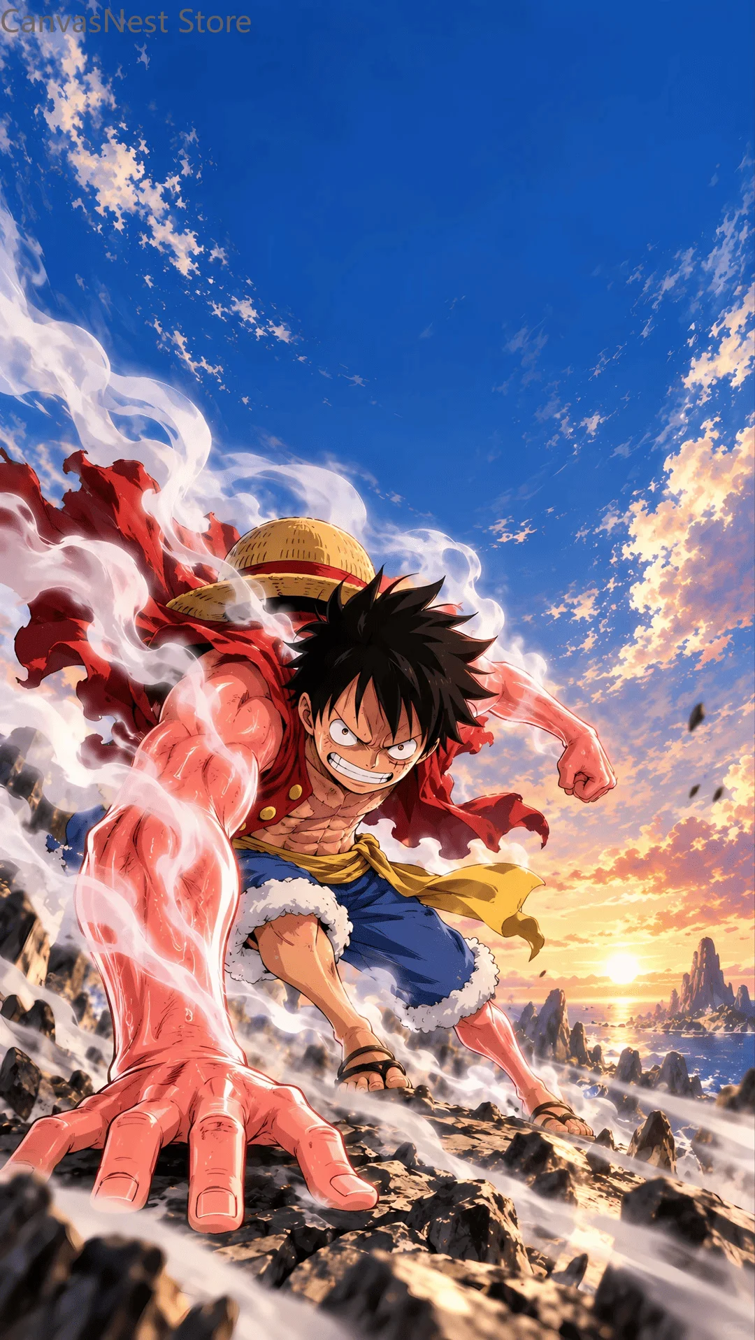 Frameless One Piece Luffy Canvas Wall Art, Anime Luffy Different Gear Forms Poster for Living Room Decor