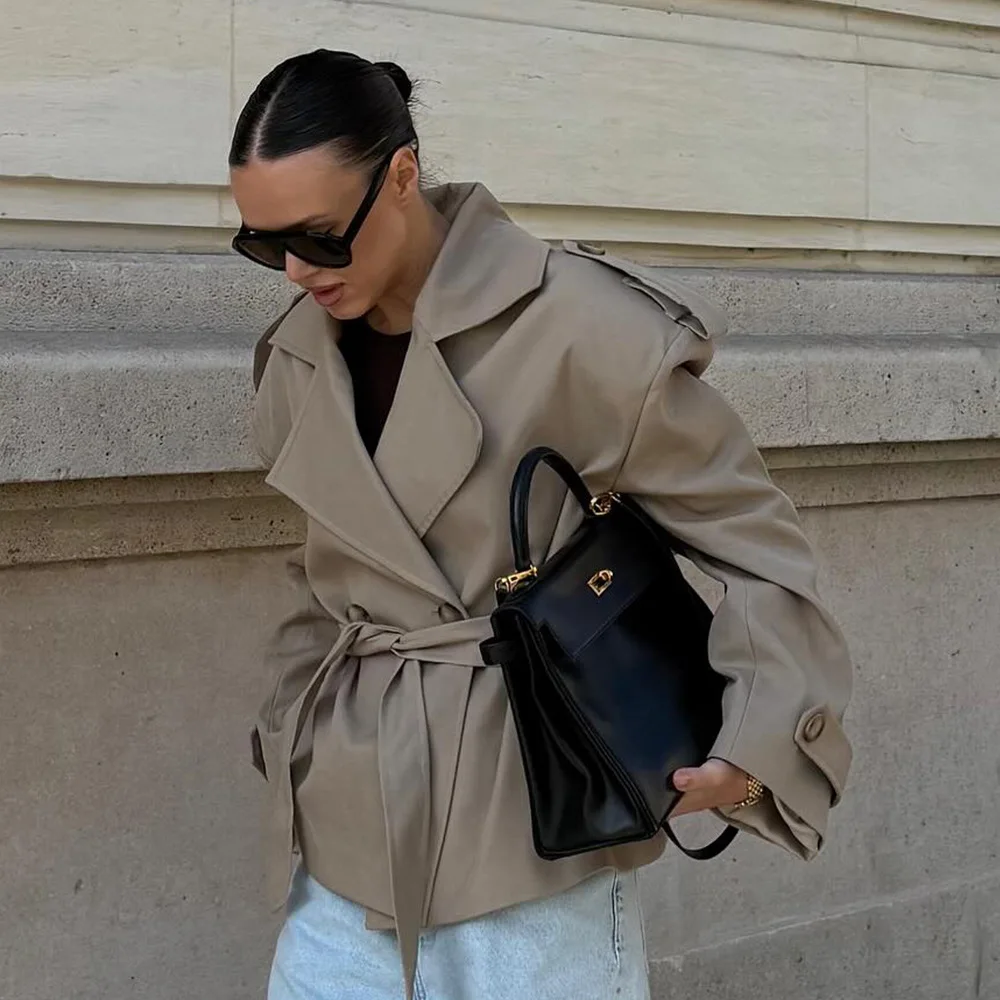 

Новый модный плащ цвета хаки, женский плащ с длинным рукавом и поясом, темпераментные куртки с лацканами, плащ с завязкой на талии