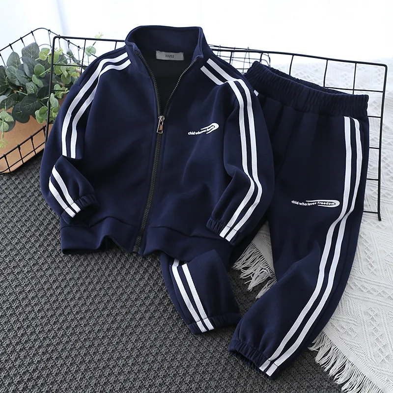 Spring Striped Boys Workout Sweatshirt + Sweatpant Suit Kids Tracksuit Children Jumper Pant Jogger Set 2-13 Years