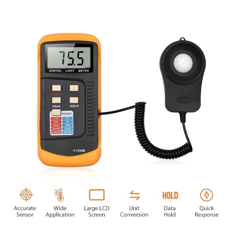 

Digital Illuminance Light Meter Manual Range 200 To 200,000 LCD Photometer Portable Handheld Luxmeter with Peak Measurement