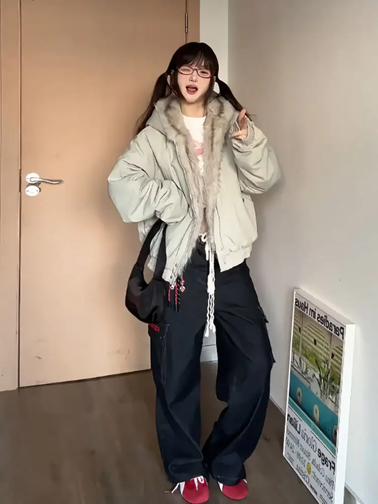 

Parkas Oversize Womens Winter Printing Female Straight Simplicity High-Street Wrap Open Pocket Covering Lining Classic Detail OL