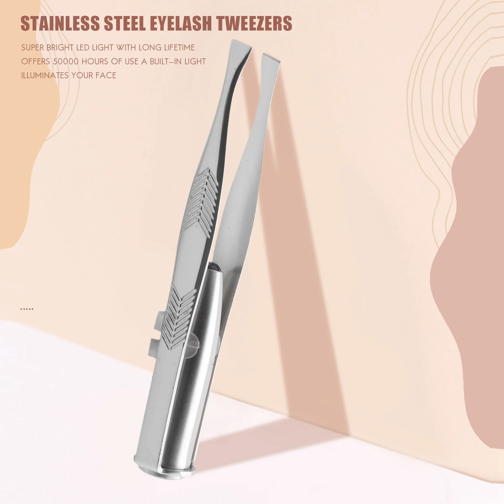 Reliable- Stainless Steel Eyelashes Eyebrow Tweezer + LED Light