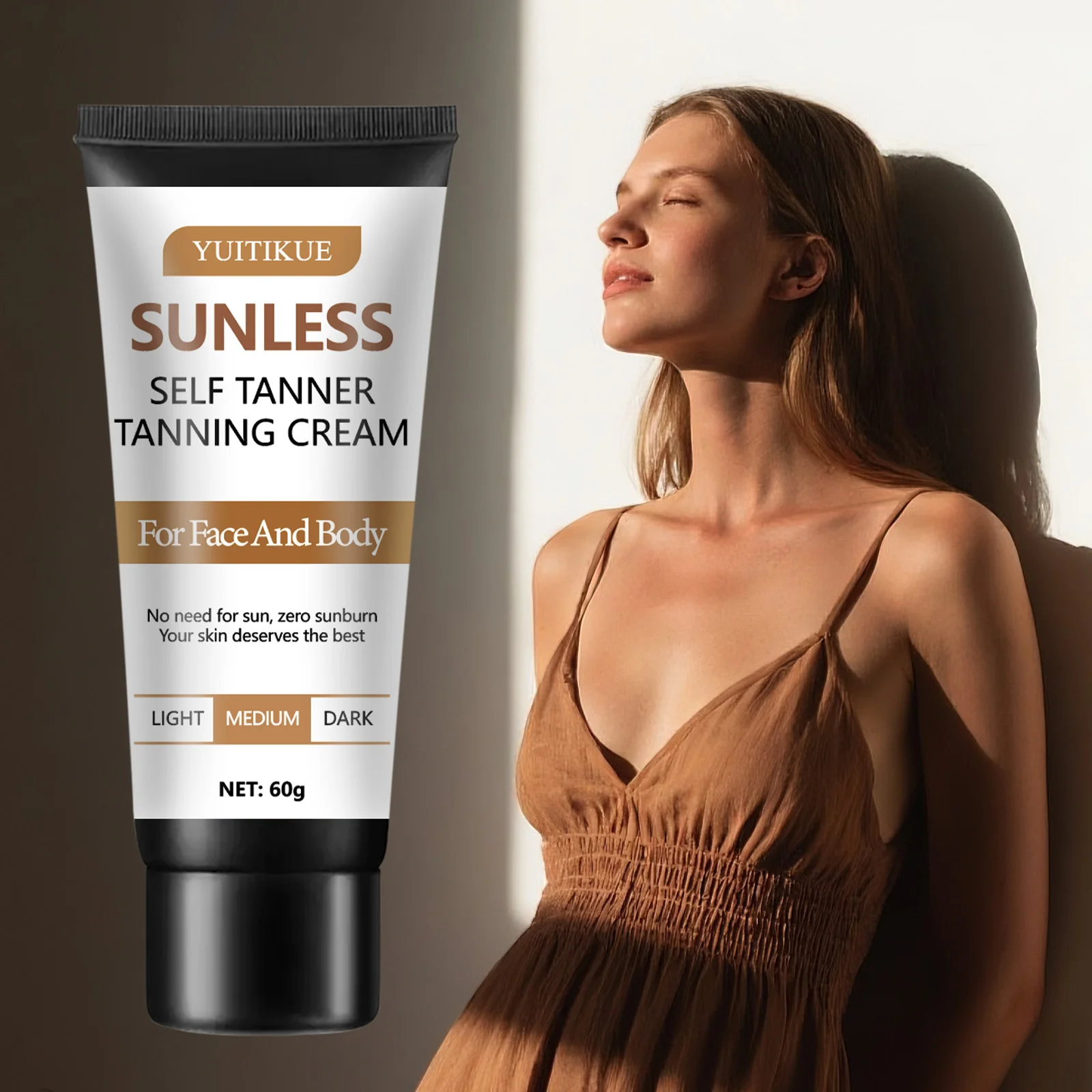 Crema autobronceadora, adecuada para rostro y cuerpo, no necesita protector solar, cero quemaduras solares, tu piel merece la mejor.