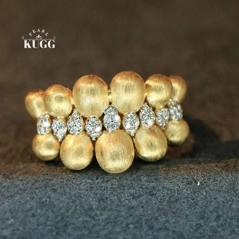 

KUGG 100% 18K Yellow Gold Rings Fine Jewelry Luxury Cute Style Real Natural Diamond Cocktail Ring for Women Senior Banquet