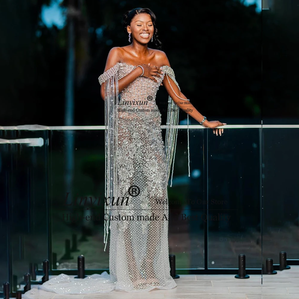 

Glitter Crystal Prom Dresses 2025 Sparkling Beaded Tassel Mermaid Evening Party Gowns Woman Dress Customized vestido madrinha