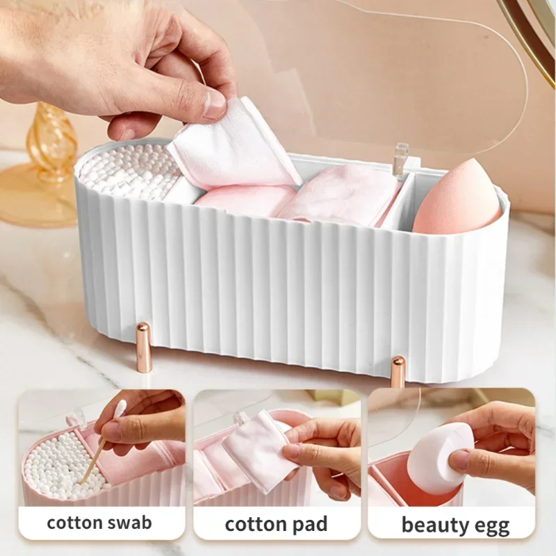 New Nordic Desktop Makeup Storage Box Organizer for Cosmetics Tray with Lid Cotton Pads Swabs Makeup Sponge Holder Bathroom Desk