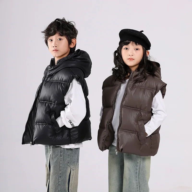 

New Kids Hooded Padded Vest Sleeveless Fashion Jacket Autumn Winter Outerwear Stylish Boys And Girls Clothing