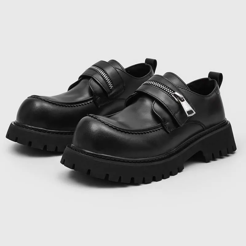 men's casual stage nightclub natural leather shoes slip-on platform shoe big toe black trendy sneakers designer cool footwear