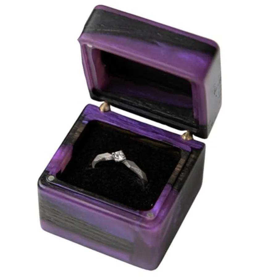 

RWA Unique Ring Box - Purple Engagement Ring Boxes - Handmade Ring Holder - Epoxy Wood Rings Display Case Organizer for Women M