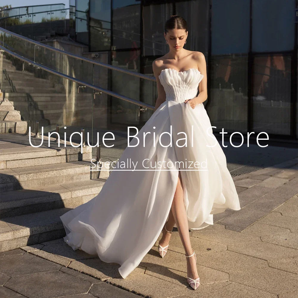 Abito da sposa classico personalizzato Fuest Sweetheart A-Line drappeggiato Abiti da sposa eleganti Abito da sposa romantico con cerniera senza schienale