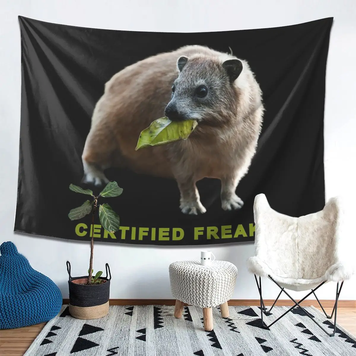 Rock Hyrax Photo Certified Freak Vampire Tapestry Wall Hanging Aesthetic Home Decoration Tapestries for Living Room Bedroom
