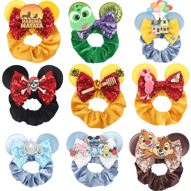 Hot Christmas Disney Ears Hair Scrunchies Velvet Elastic Hairbands For Girls Sequins Bows Headband Women Halloween Trip DIY Acce