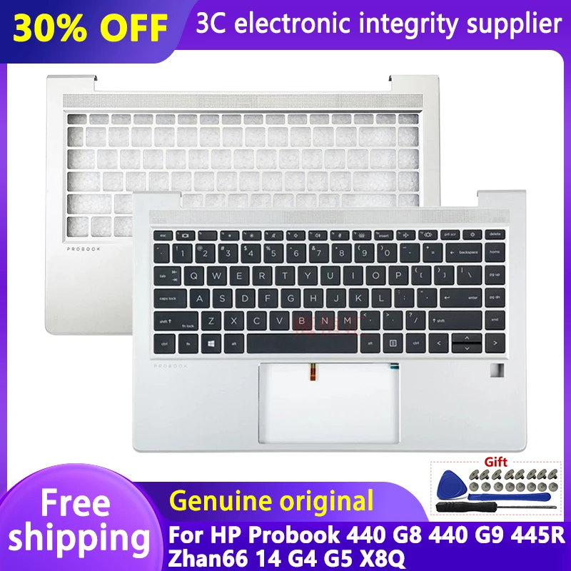 teclado retroiluminado dos eua para hp probook original novo top case palmrest upper cover 440 g8 440 g9 445r zhan66 14 g4 g5 x8q 01