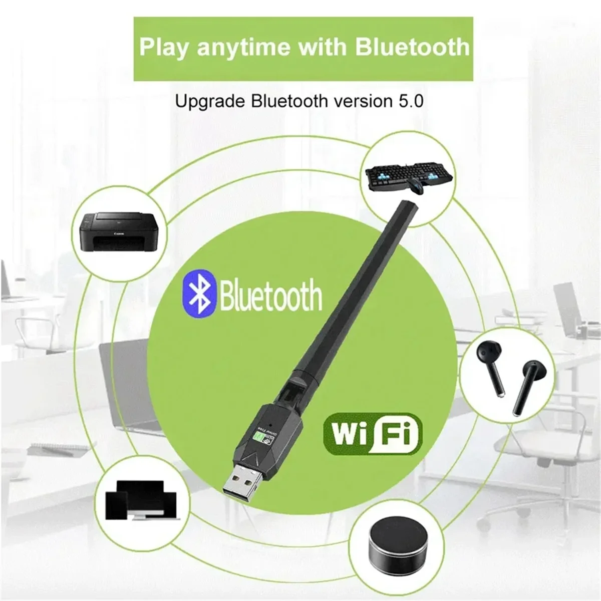 600Mbps USB WiFi Bluetooth 5.0 Adapter 2.4G 5GHz Wi-Fi Antenna Dual Band 802.11ac Mini Wireless Network Card Receiver