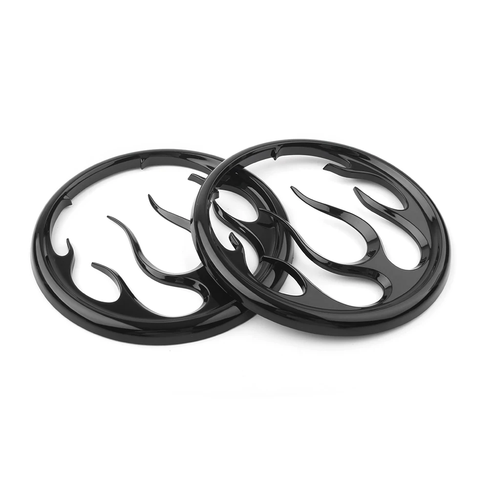 ABS Plastic Motorcycle Flame Speaker Grill Accent Trim Cover 1Pair for Harley Electra Street Glide Tri Black