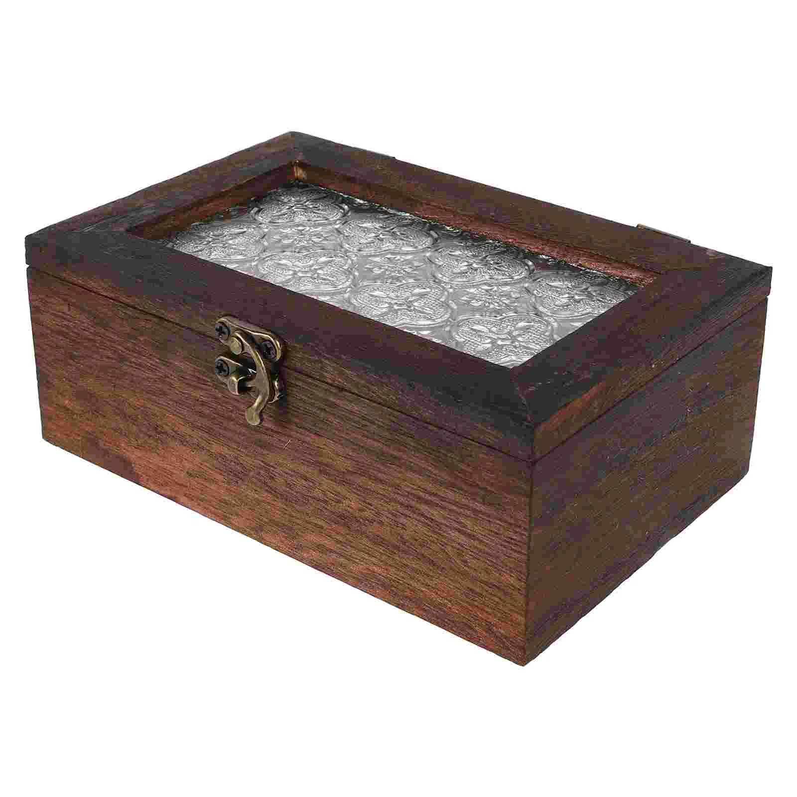 Caja de almacenamiento de madera maciza, bandeja de joyería de madera, cajas de recuerdos con tapas, vitrina de gafas rústica