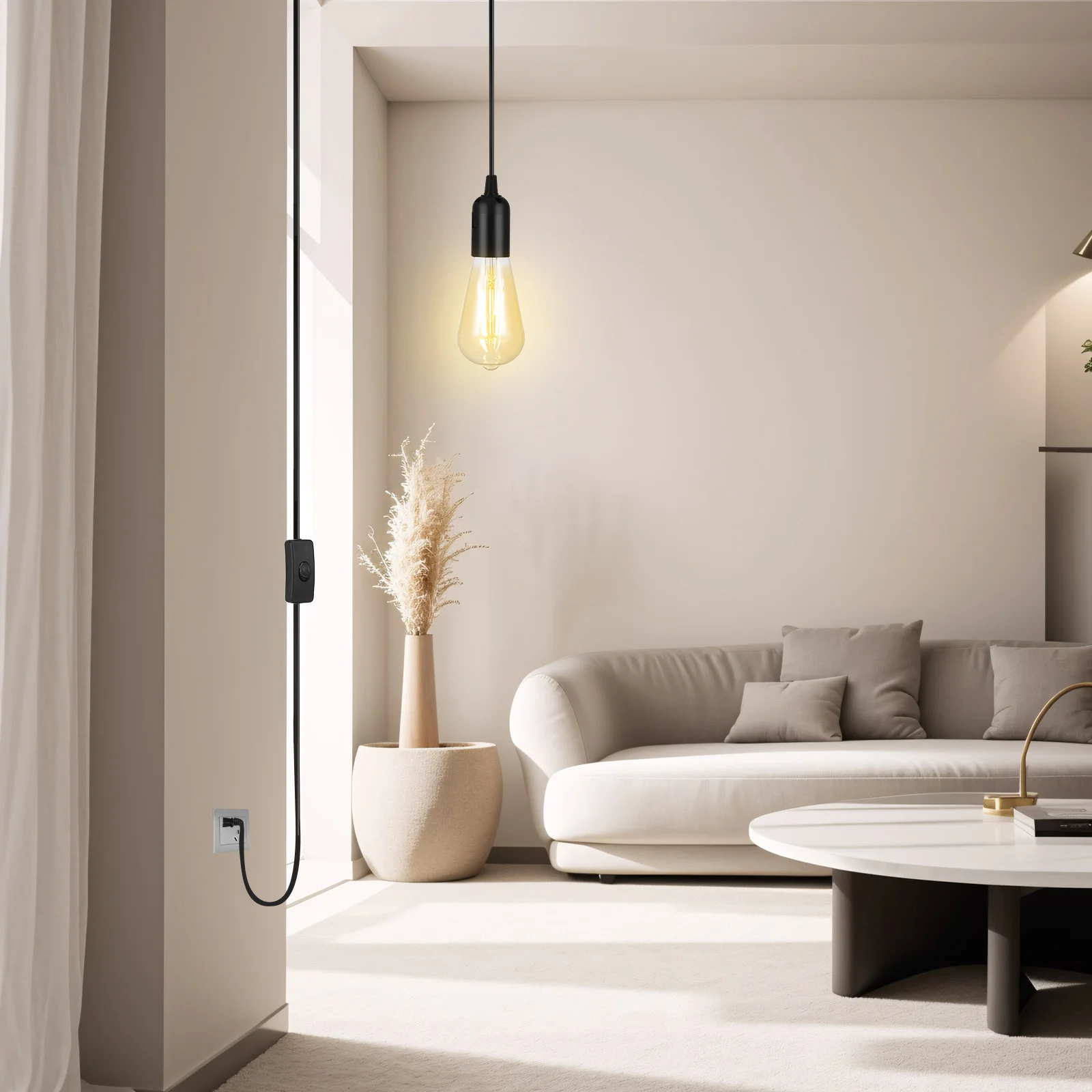 

2 pcs Light Socket With Cord Lamp Socket Light Bulb Base Pendant Cord Plug 110V Compatible Long Cable Easy Install Abs Material