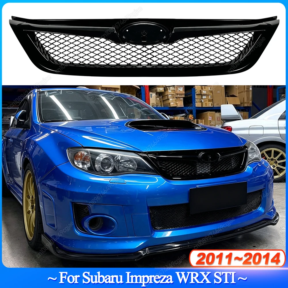 

For Subaru Impreza WRX STI 2011-2014 Car Front Bumper Grille Gloss Black Racing Grilles Upper Grille Honeycomb Grill Cover