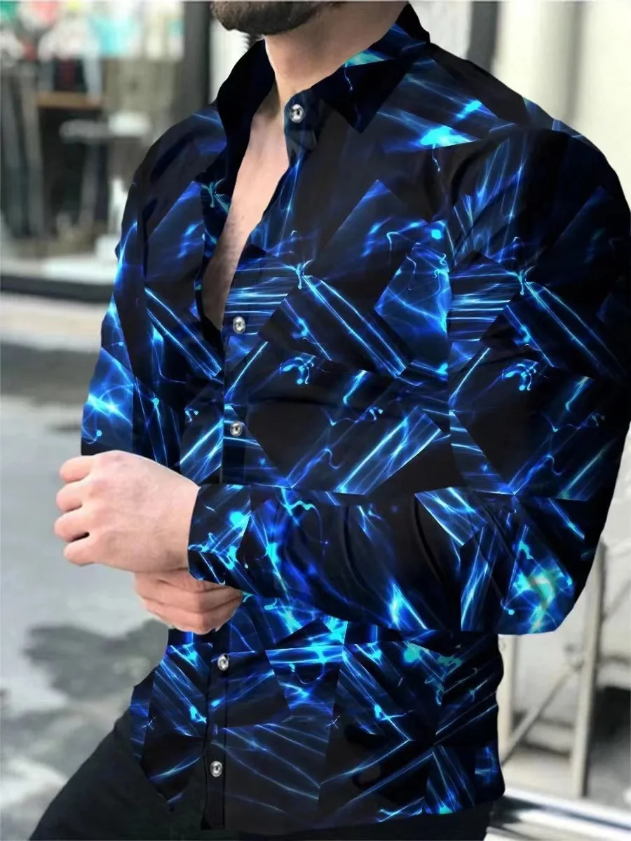 Camisa informal luminosa para hombre, traje de manga larga con solapa y botones para fiesta, suave y cómodo, primavera y otoño, 2023