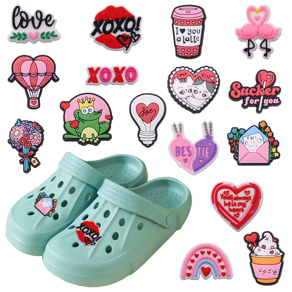 Single Sale 1pcs PVC Shoe Charms Love Heart Hot Air Balloon Rainbow Slipper Accessories Shoes Ornament For Children Party Gift